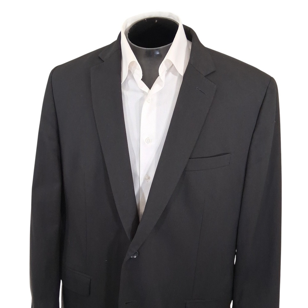 Haggar Sport Coat 48R Black Straight Fit Two Button Professional Blazer